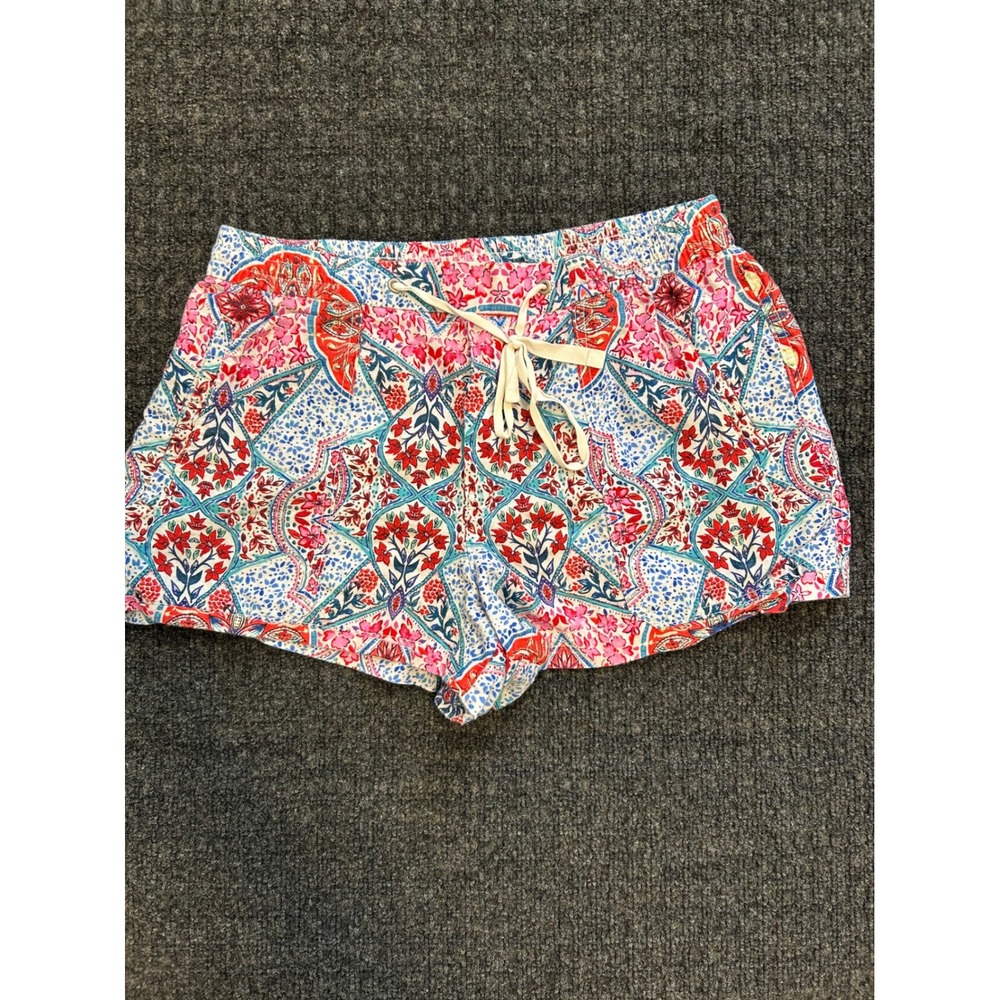 Boho Cottagecore Gap Womens Floral Linen Blend Pull On Shorts Red Blue Pink Sz M